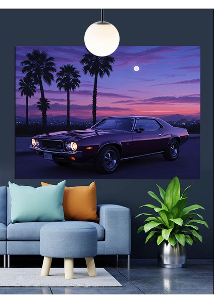Gün Batımı Palmiye Araba Dekoratif Kanvas - Mdf Ahşap Tablo fırsatları
