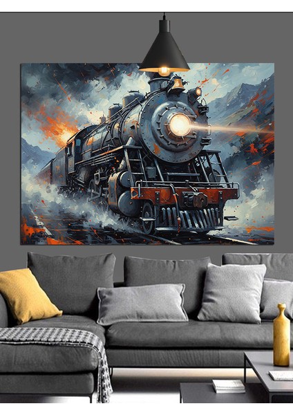 Buharlı Lokomotif Tren Dekoratif Kanvas - Mdf Ahşap Tablo