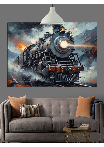 Buharlı Lokomotif Tren Dekoratif Kanvas - Mdf Ahşap Tablo fiyatları