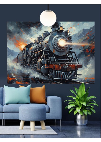 Buharlı Lokomotif Tren Dekoratif Kanvas - Mdf Ahşap Tablo fırsatları