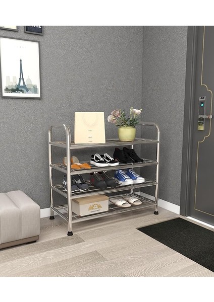 4 Katlı Ayakkabılık Düzenleyici Çok Amaçlı Raf Konsept Metal Raf Krom