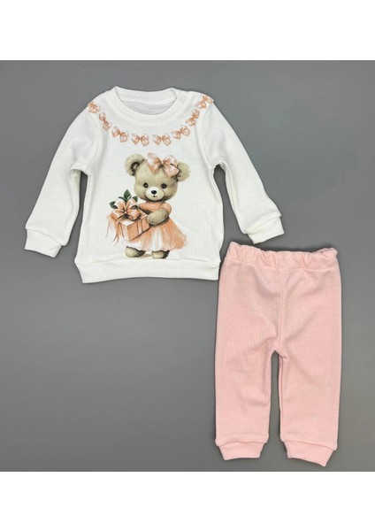 Kız Bebek Ayıcık Baskılı Çıt Çıtlı Alt Üst Ikili Gündelik Takım 6-18 Ay fiyatları