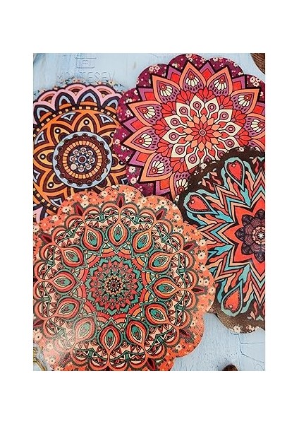 Renkli Desenli Nihale Ahşap Tencere Tava Çaydanlık Atlığı Nihale Seti 4 Lü Set MNT-106 fırsatları