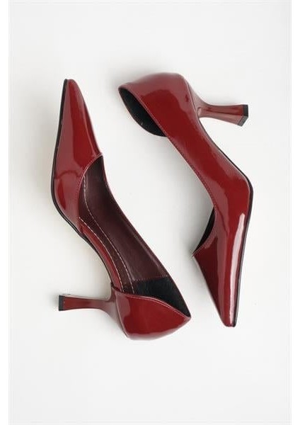 155056 Klasik Topuklu Ayakkabı Bordo Rugan modelleri