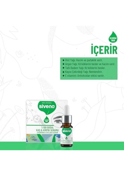 Siveno %100 Doğal Kaş ve Kirpik Serumu Bitkisel Yoğunlaştırıcı Canlandırıcı Yoğun Bakım Yağı Vegan 10 ml