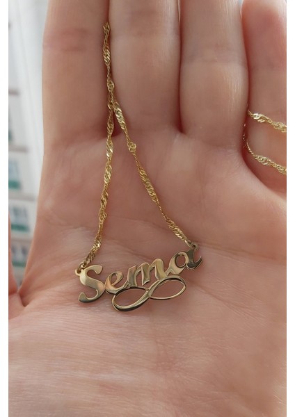 925 Ayar Gümüş 24 Ayar Altın Kaplama Isimli Sonsuzluk Figürlü Kolye