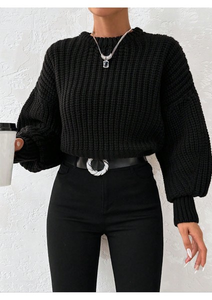 Kadın Kalın Örgü Balon Kol Triko Kazak