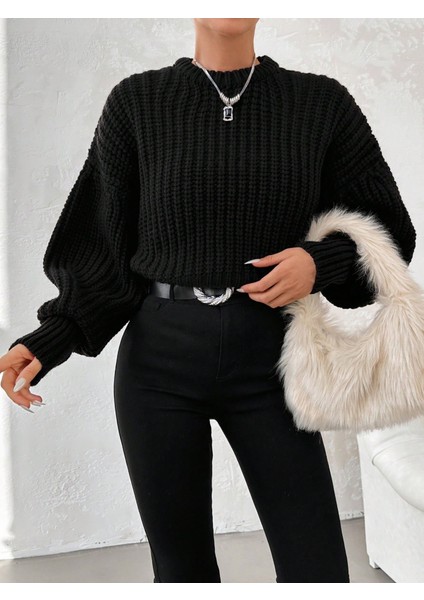 Kadın Kalın Örgü Balon Kol Triko Kazak fırsatları