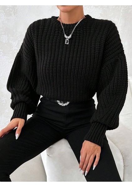 Kadın Kalın Örgü Balon Kol Triko Kazak indirimleri