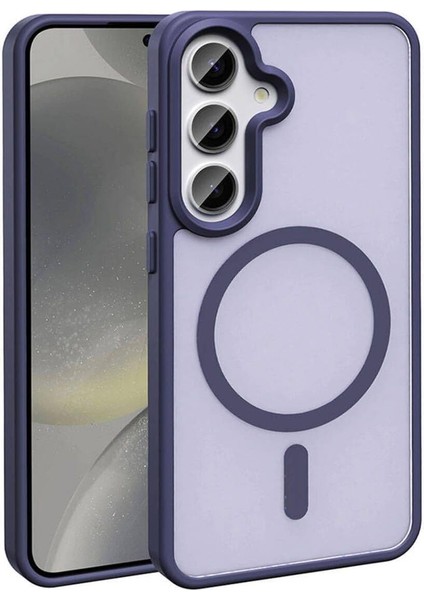 Galaxy S24 Kılıf Uyumlu Şarj Özellikli Mat Arka Yüzey Sio Kapak - Koyu Mor