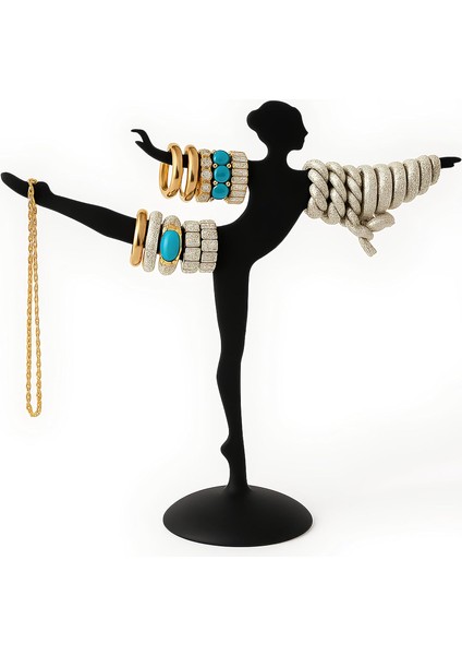 Kanji Balerin Takı Standı Siyah – Minimalist Küpe, Yüzük ve Kolye Düzenleyici | 3D Baskı Çevre Dostu Pla Takı Organizeri | 19 cm Yükseklik