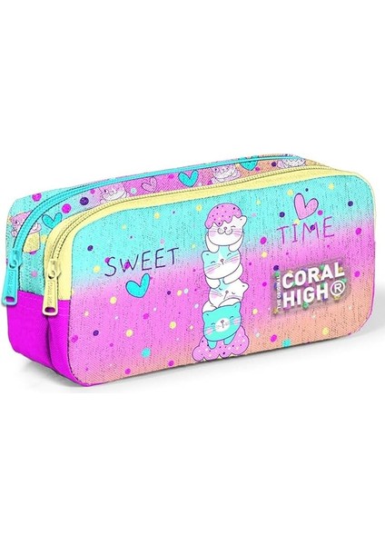 High Renkli Dondurmalı Kedi Iki Bölmeli Kalem Çantası - Kız Çocuk