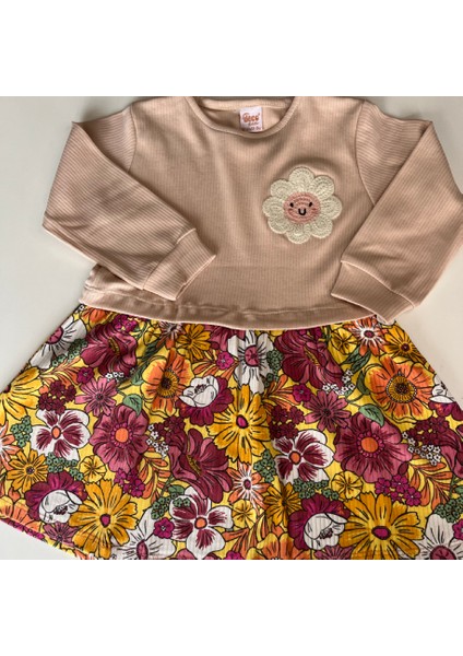 434524 Kız Çocuk Sunny Bloom Elbise (Çiçek Desenli Etek, Gülen Çiçek Aplikeli Üst) fiyatları