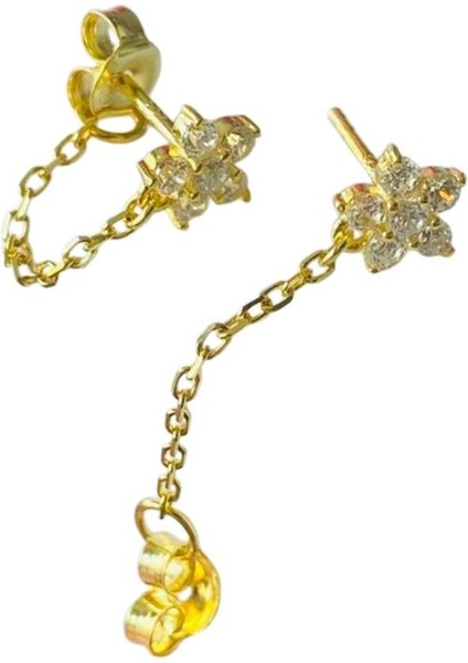Çiçek Zincirli Gold Gümüş Küpe fırsatları