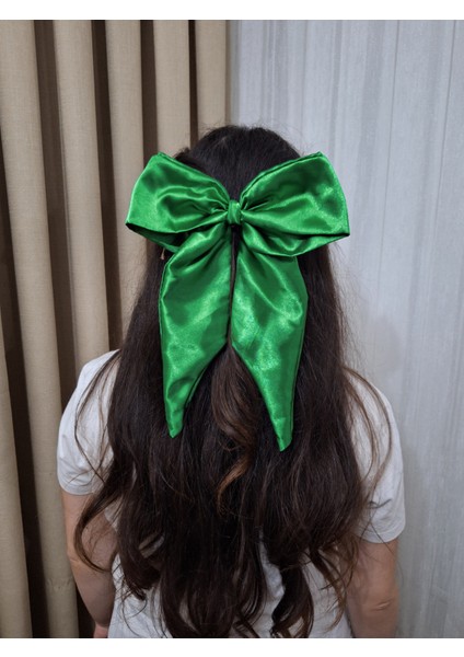 Kadın Saten Fiyonk Saç Tokası / Zümrüt Aşkı – Otomatik Klipsli - Uzun Boy fiyatları