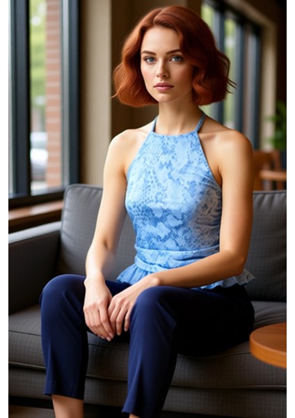 Kadın Halter Yaka Kolsuz Fırfırlı Örme Tül Kaliteli Şık Rahat Modern Zarif Günlük fiyatları