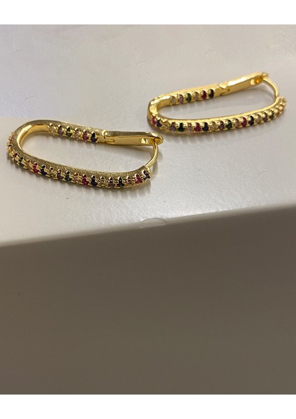 Gold Renkli Oval Küpe