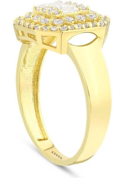 Altın Baget Taşlı Tasarım Yüzük - 14K fiyatları