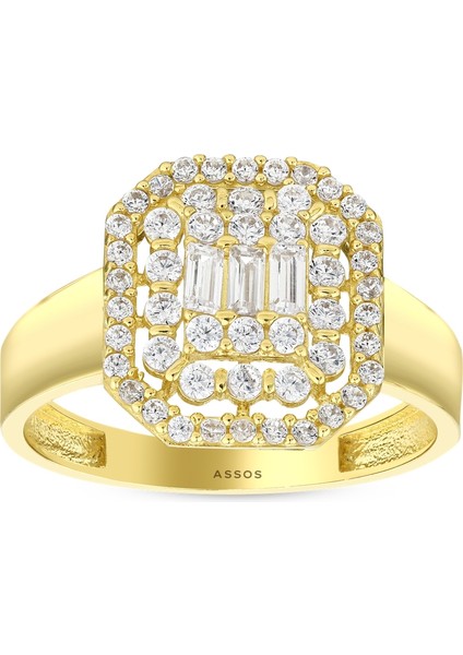 Altın Baget Taşlı Tasarım Yüzük - 14K indirimleri