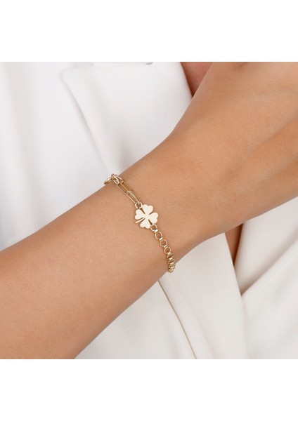 Altın Yonca Figürlü Bileklik - 14K modelleri