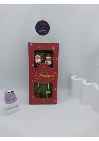 Noel Yaratıcı Paslanmaz Çelik Kaşık Kahve Karıştırma Kaşığı, Meyve Çatalı, Sevimli Kahve Kaşığı Seti