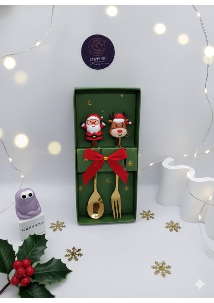 Noel Yaratıcı Paslanmaz Çelik Kaşık Kahve Karıştırma Kaşığı, Meyve Çatalı, Sevimli Kahve Kaşığı Seti fiyatları