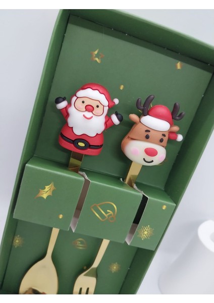 Noel Yaratıcı Paslanmaz Çelik Kaşık Kahve Karıştırma Kaşığı, Meyve Çatalı, Sevimli Kahve Kaşığı Seti fırsatları