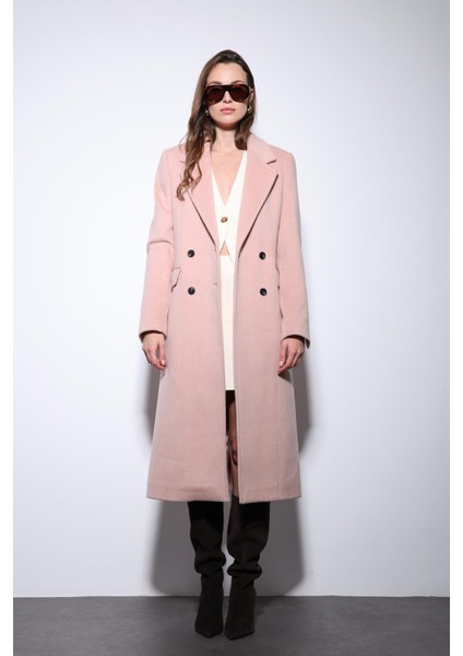 Pembe Yün Karışımlı Kruvaze Kadın Kaban fiyatları