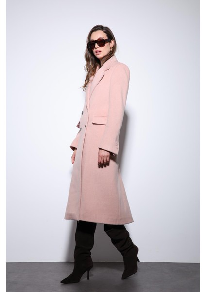 Pembe Yün Karışımlı Kruvaze Kadın Kaban modelleri