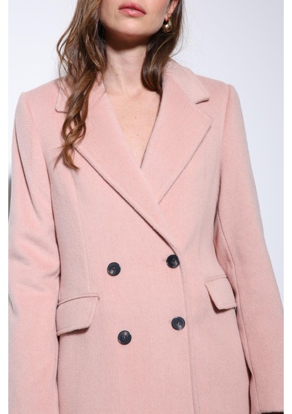 Pembe Yün Karışımlı Kruvaze Kadın Kaban indirimleri