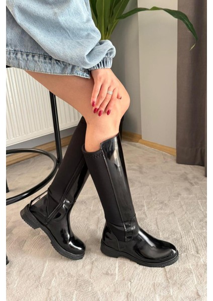 Kadın Siyah Rugan Dalgıç Kumaş Dizaltı Çizme indirimleri