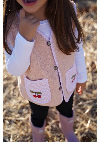 Kiraz Nakışlı Pembe Teddy Bebek Çocuk Yeleği fiyatları