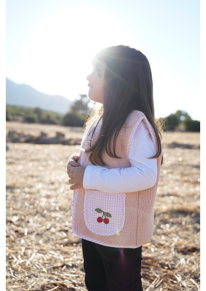 Kiraz Nakışlı Pembe Teddy Bebek Çocuk Yeleği