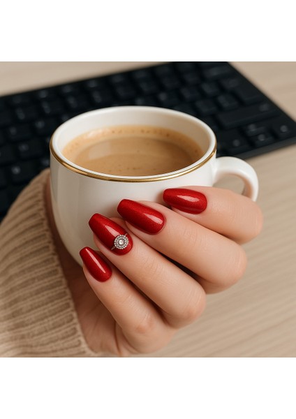 10'lu Bordo Orta Balerin TT0912 Tekrar Kullanılabilir El Yapımı Protez Takma Tırnak - Bordo-L