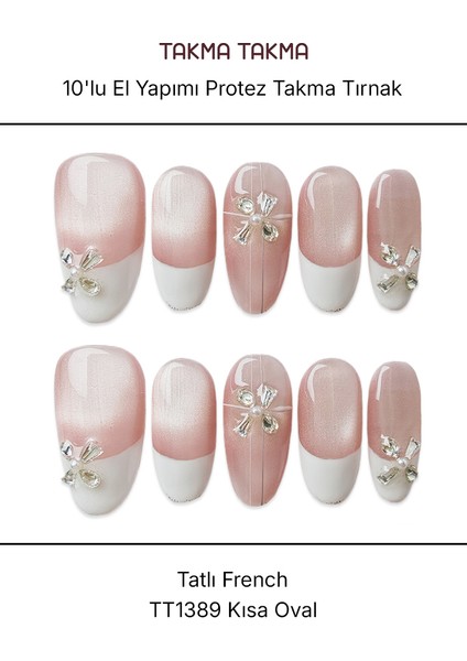 10'lu Ten Rengi Kısa Oval TT1389 Tekrar Kullanılabilir El Yapımı Protez Takma Tırnak - Ten Rengi-S