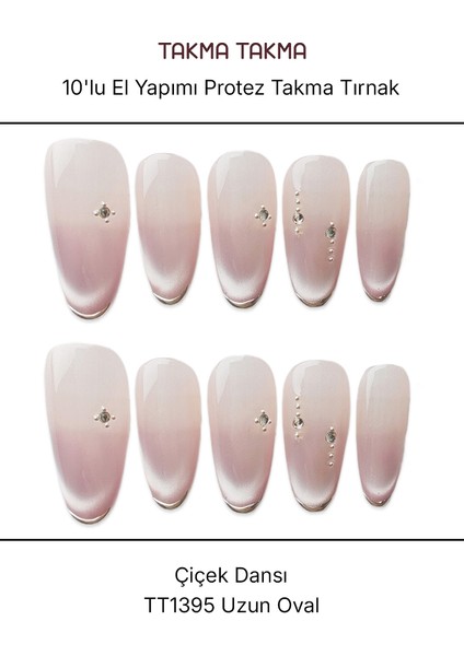 10'lu Ten Rengi Uzun Oval TT1395 Tekrar Kullanılabilir El Yapımı Protez Takma Tırnak - Ten Rengi-L