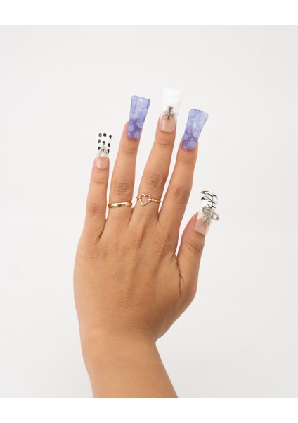 10'lu Mavi Extra Extra Extra TT1435 Tekrar Kullanılabilir El Yapımı Protez Takma Tırnak - Mavi-M modelleri