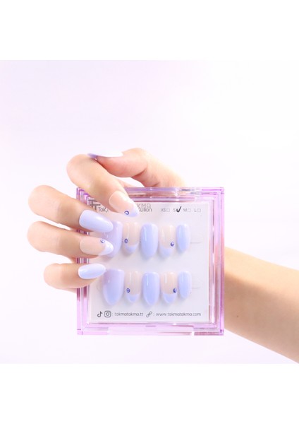 10'lu Mavi Kısa Badem KBD1463 Tekrar Kullanılabilir El Yapımı Protez Takma Tırnak - Mavi-M