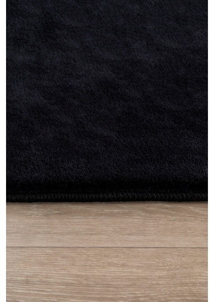 Puffy Peluş Post, Overlok Kaymaz Taban Halı 8 Renk Siyah