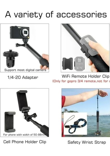 Gepuly Pole 45'' (1150 Mm) Sualtı Özçekim Sopası , Su Geçirmez Kolu Kavrama Monopod Alüminyum Gopro - Max INSTA360 - Akaso Djı Osmo Dijital Kameralar Için Selfi Çubuğu fırsatları