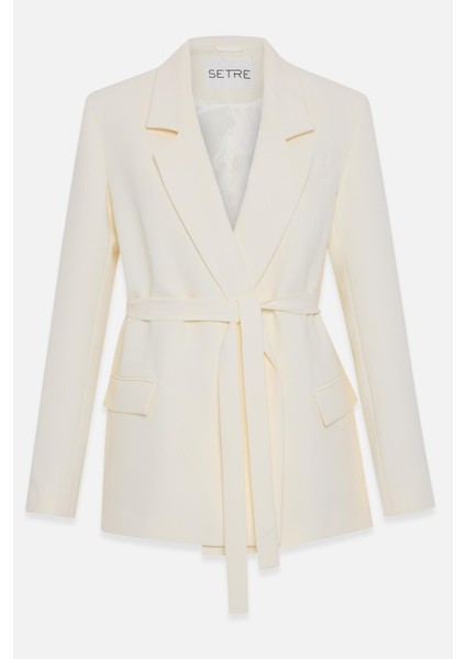 Krem Bağlama Detaylı Ceket