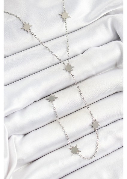 Bfs 316L Çelik Kutup Yıldızı Figürlü Y Model Gümüş Renk Kadın Kolye