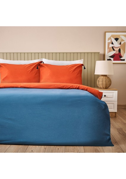 Soft Colorful Çift Kişilik Nevresim Takımı - Kiremit / Lacivert