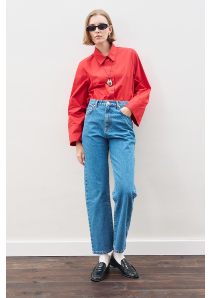 Geniş Manşetli Klasik Gömlek Kırmızı