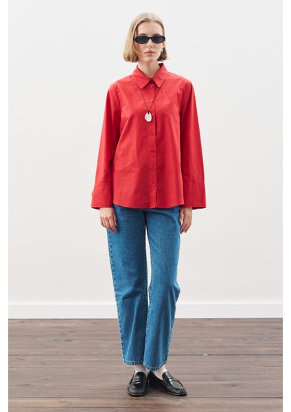 Geniş Manşetli Klasik Gömlek Kırmızı fırsatları