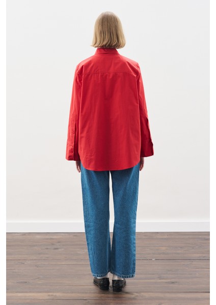Geniş Manşetli Klasik Gömlek Kırmızı