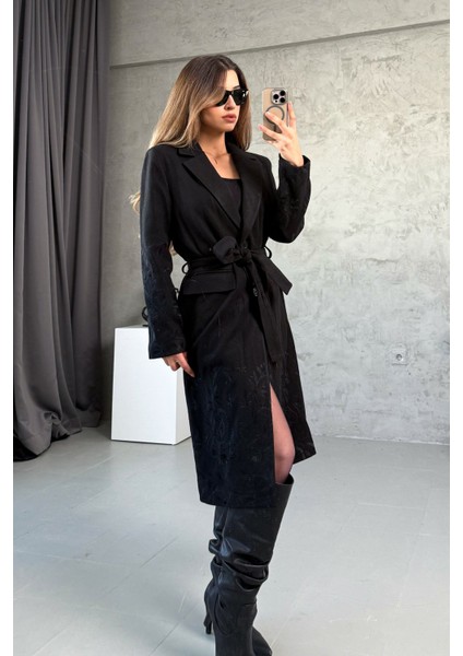 Kadın Nakışlı Uzun Kaşe Kaban 99695