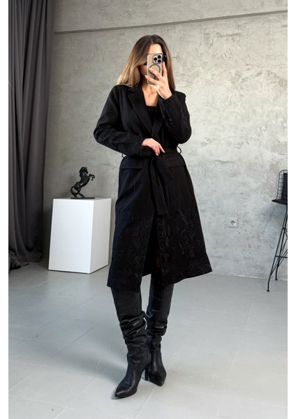 Kadın Nakışlı Uzun Kaşe Kaban 99695 fiyatları