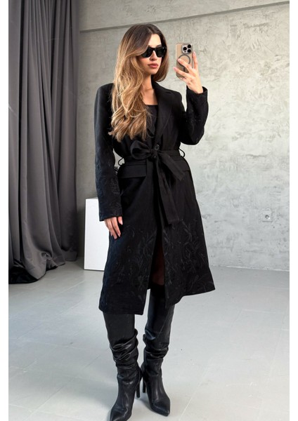 Kadın Nakışlı Uzun Kaşe Kaban 99695 modelleri