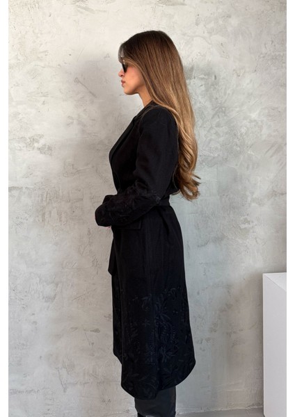 Kadın Nakışlı Uzun Kaşe Kaban 99695 fırsatları